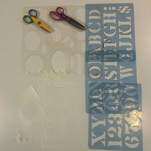 Scrapbooking stencils (5) and scissors (2)